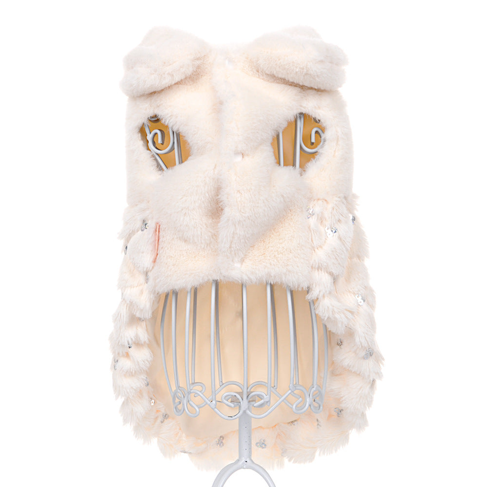 Elegant bow plush coat dog clothes Bomei Teddy clothes spring and autumn wear breathable pet clothes