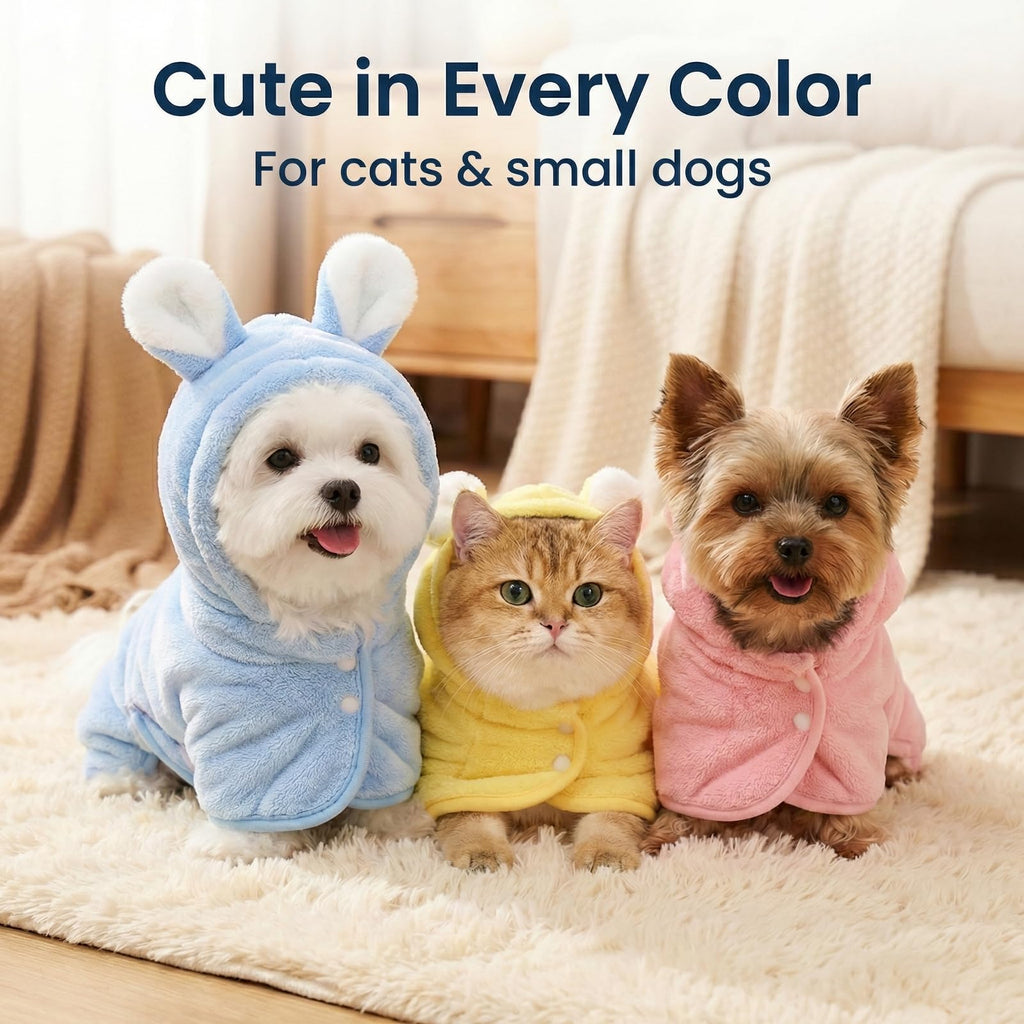 Dog Bathrobe Super Absorbent Towel For Small Dogs Cats Fast Drying Dog Robe Coat With Hood Puppy Cat Bath Towel Wrap Pet Grooming Supplies After