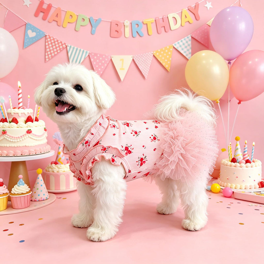 Dog Dresses For Small Dogs Girl,Floral Dog Tutu Dress,Pet Clothes For Puppy Small Cats Cute Dog Princess Skirt For Female Pet Birthday Party Outfit