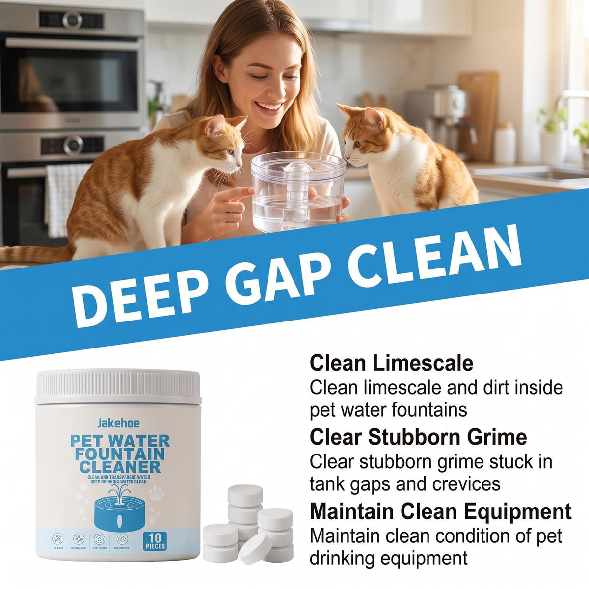 Jakehoe Pet Water Dispenser Cleaner, A Gentle Formula For Cleaning And Removing Stains From Household Cat And Dog Water Dispensers