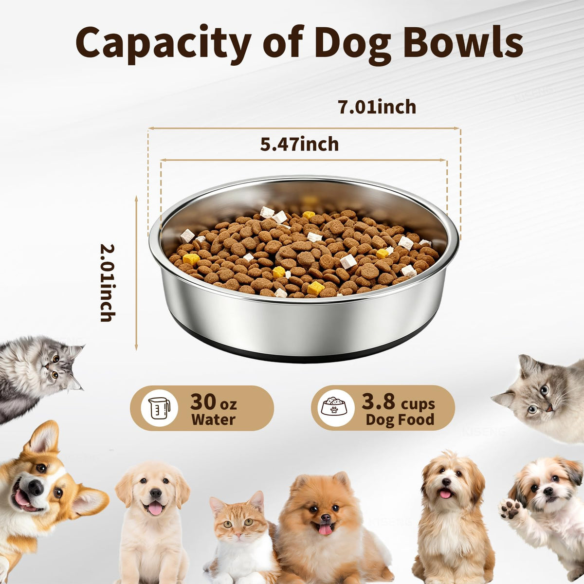 Stainless Steel Dog Bowls, 3.8 Cup, 2 Pack, Non-Slip & Durable Stable Non-Slip Base Dishwasher Safe Effortless Cleaning Space-Saving Stackable Design