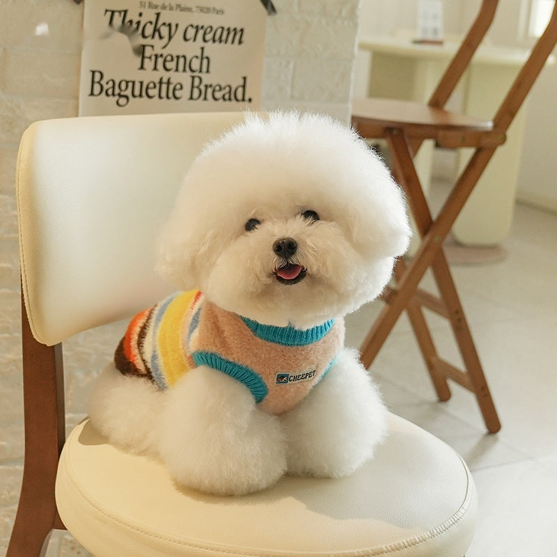 Pet AutumnWinter Warm Sweater With Rainbow Stripes