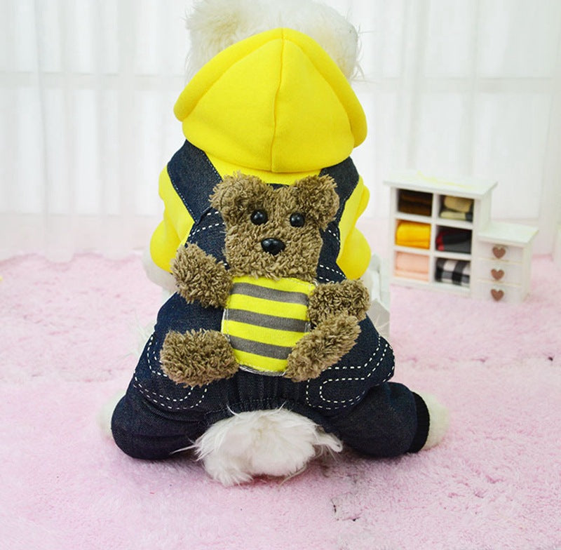 Dog hooded four-legged padded coat