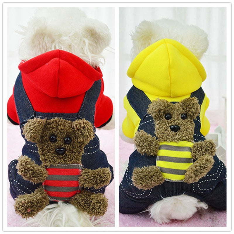 Dog hooded four-legged padded coat