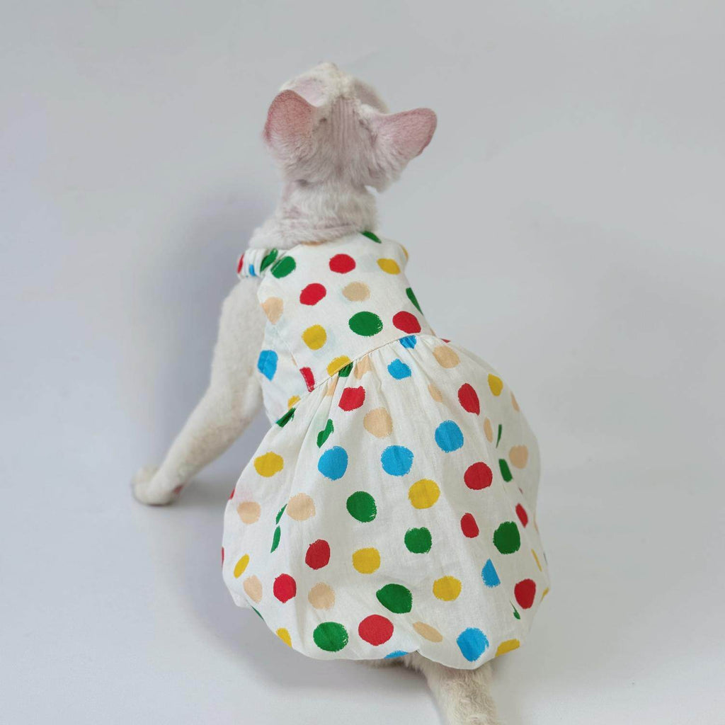 Sphynx Cat Cotton Polka Dot Dress Colorful Summer Clothes For Hairless Cats