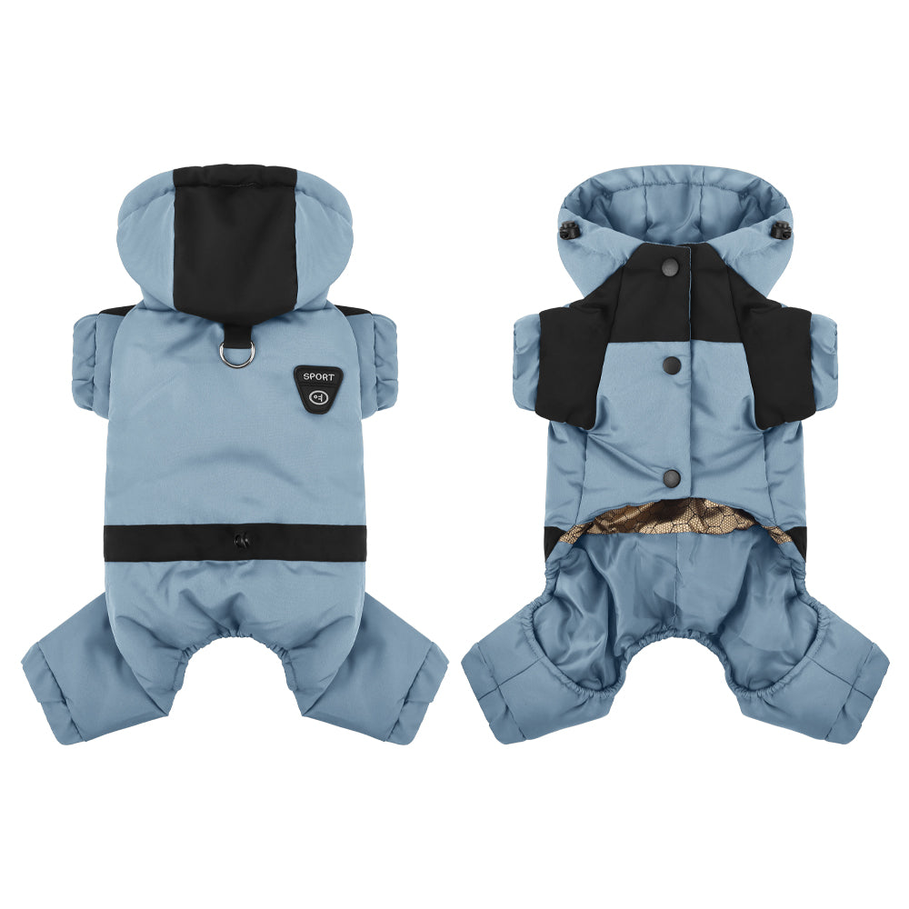 Water Resistant Dog Winter Coat, Graphene Thermal Warm Four Legged Dog Snow Jacket Hooded Pet Cold Weather Snowsuit, Windproof Padded Dog Clothes For