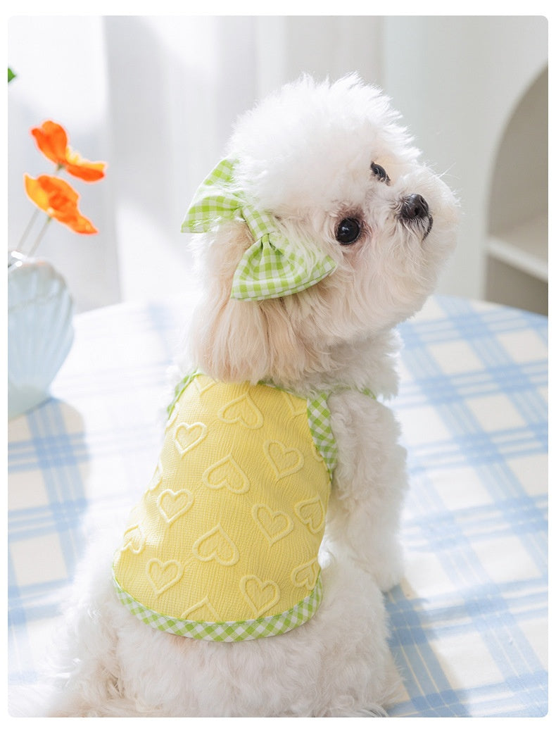 Heart Relief Texture Bow Suspenders Vest Small Dog