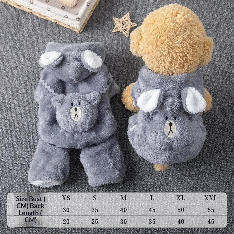 Winter Pet Clothing Teddy Bear-style Four-legged Outfit Fleece-lined And Extra-thick