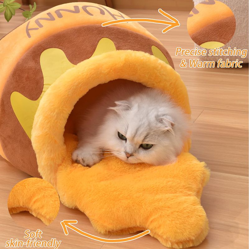 Honey Pot Cat Bed, Comfortable Memory Foam Cat Cave Bed, Honey Pot Pet Nest Pet Cave Bed, Kitten Cave Bed Sleeping House, Cute Cartoon Design Semi