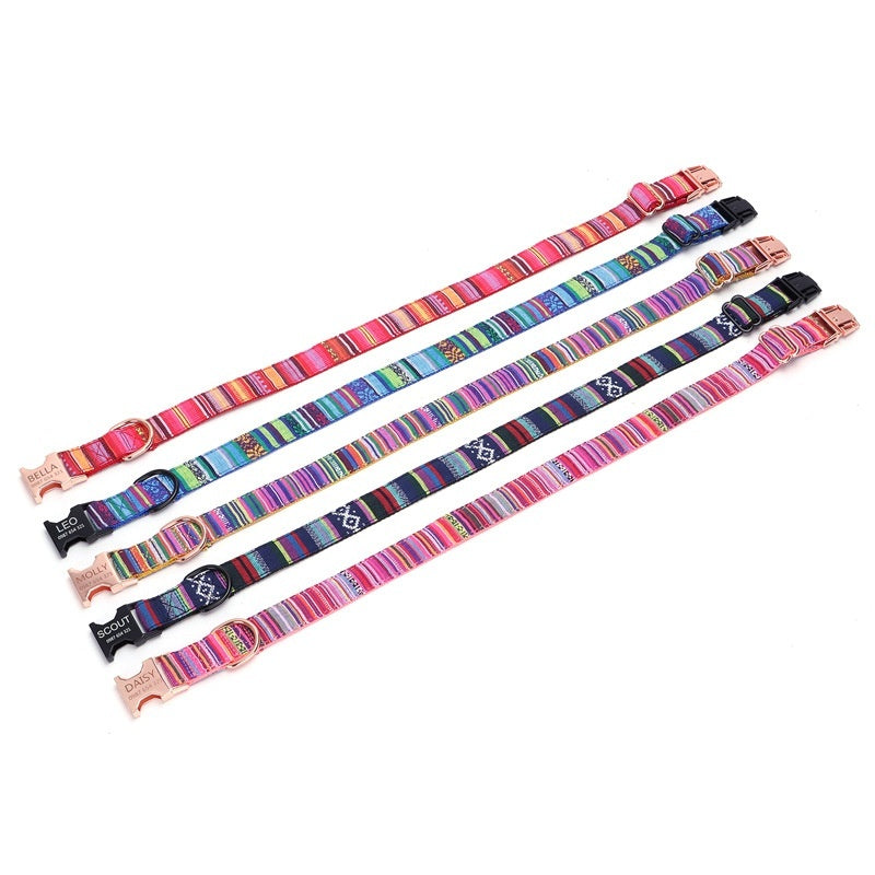 Customized Nylon Pet Bohemian Striped Checkered Collar