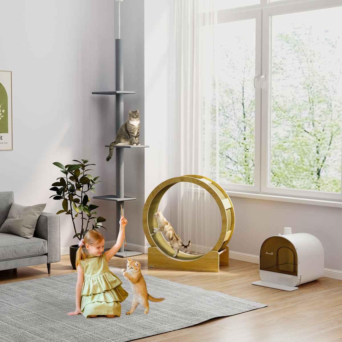 Floor-to-Ceiling Cat Tree Cat Climbing Tower with Sisal-Covered Scratching Posts Natural Cat Activity Center for kittens Cat tower furniture, Gray