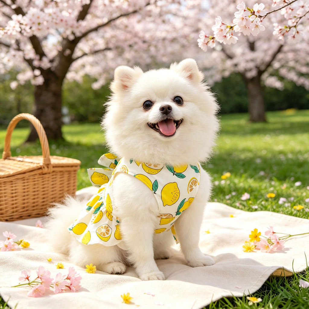 2Pack Small Dog Harness Dress For Girl Puppy Cat Dress With Flower Pattern Bow Adjustable Breathable Lining Back D-Ring Cute Outfits For Small Puppy