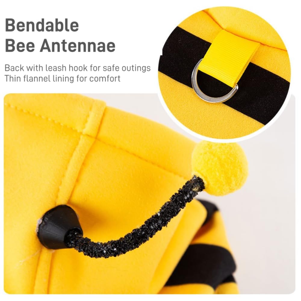 Cute Cat Bee Costume - Pet Halloween Apparel Bumble Bee Cosplay Clothes Antennae, Soft Warm Fleece Hoodie For Cats, Kittens, And Small Dogs, Perfect