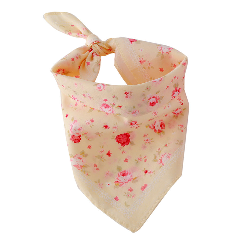 Cotton Triangle Scarf With Rose Flower Bandana Bib