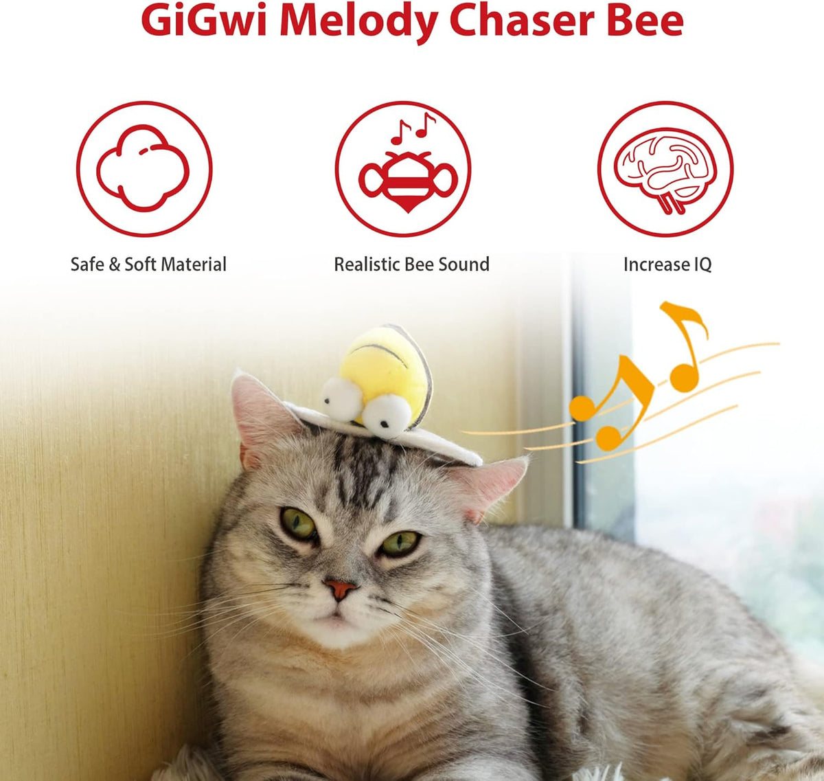 Chirpy Bee Sound Toy For Cats Interactive Squeaking Cat Toys Melody Chaser Play And Squeak Kitten Toy For Boredom