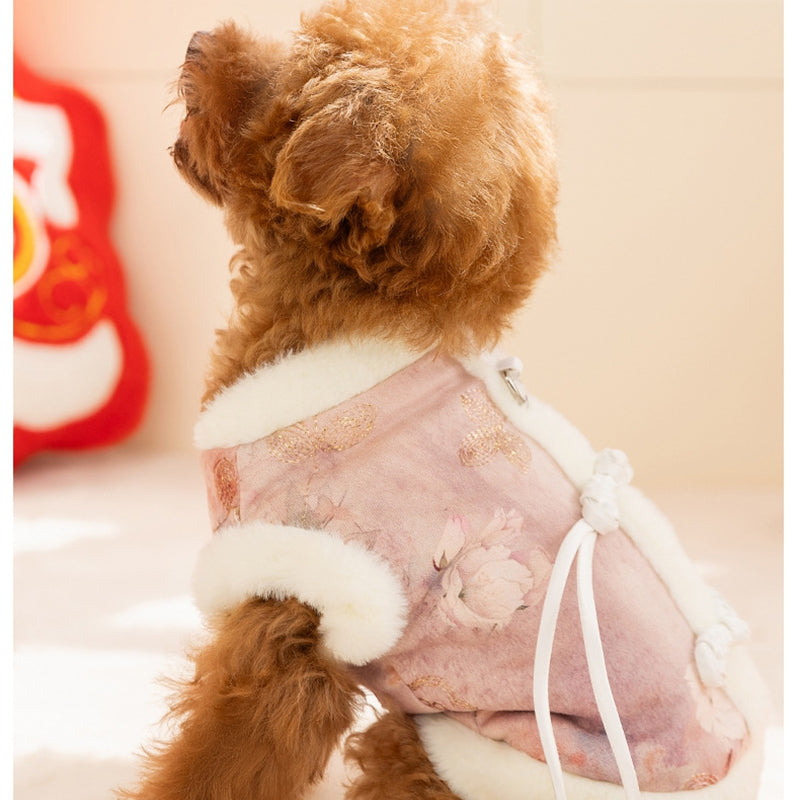 New Chinese-style Pet Clothing For Autumn And Winter With Fleece For Warmth, A Stretchable Bichon Frise Vest, And New Year Dog Clothes