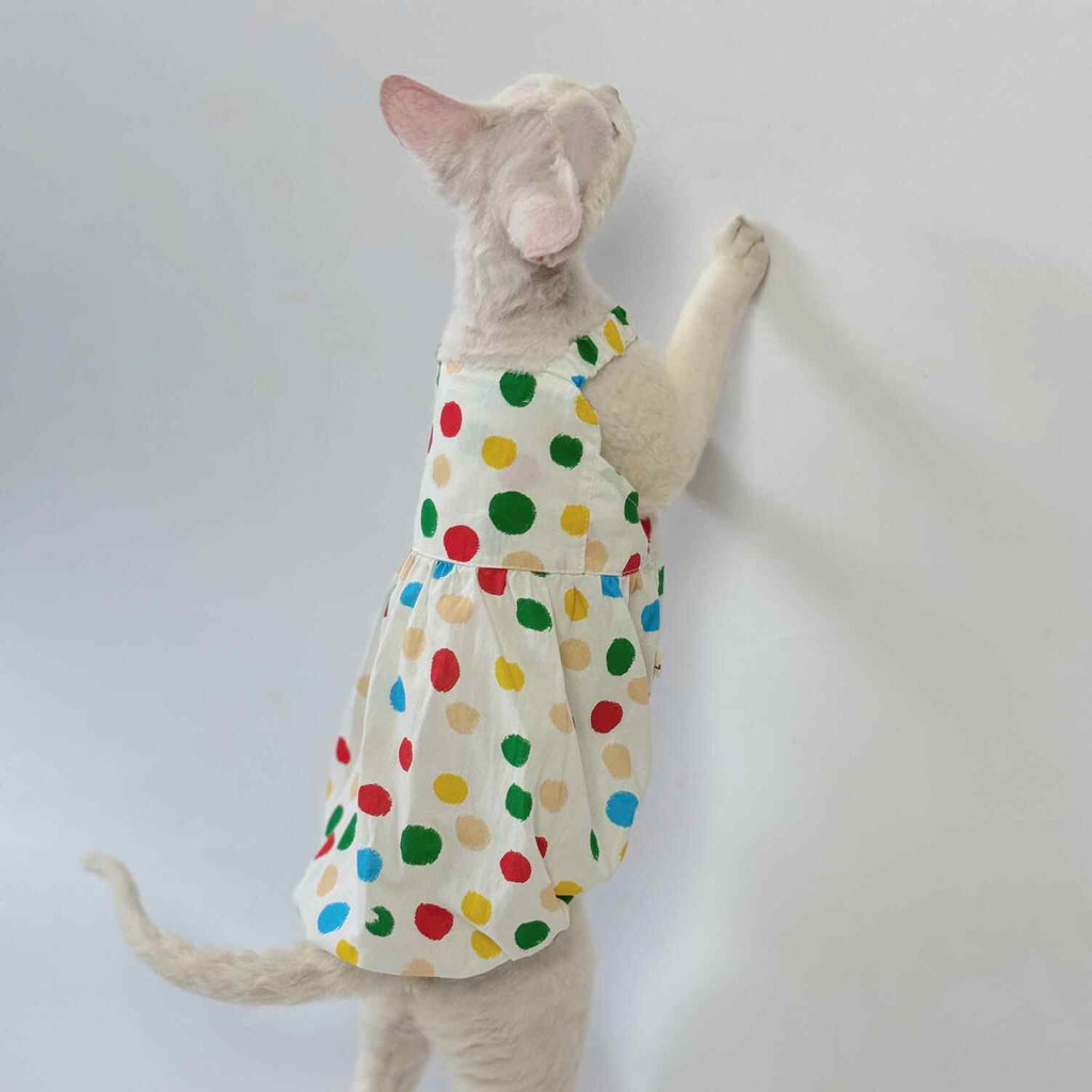 Sphynx Cat Cotton Polka Dot Dress Colorful Summer Clothes For Hairless Cats