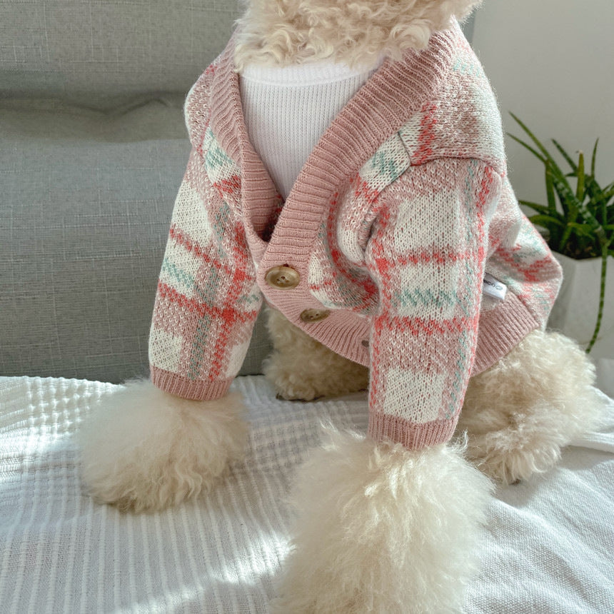 New Korean Gentle Pink Cardigan Winter Warm Small Dog Sweater
