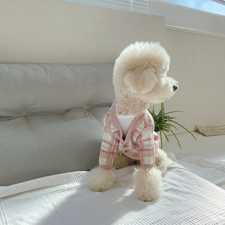 New Korean Gentle Pink Cardigan Winter Warm Small Dog Sweater