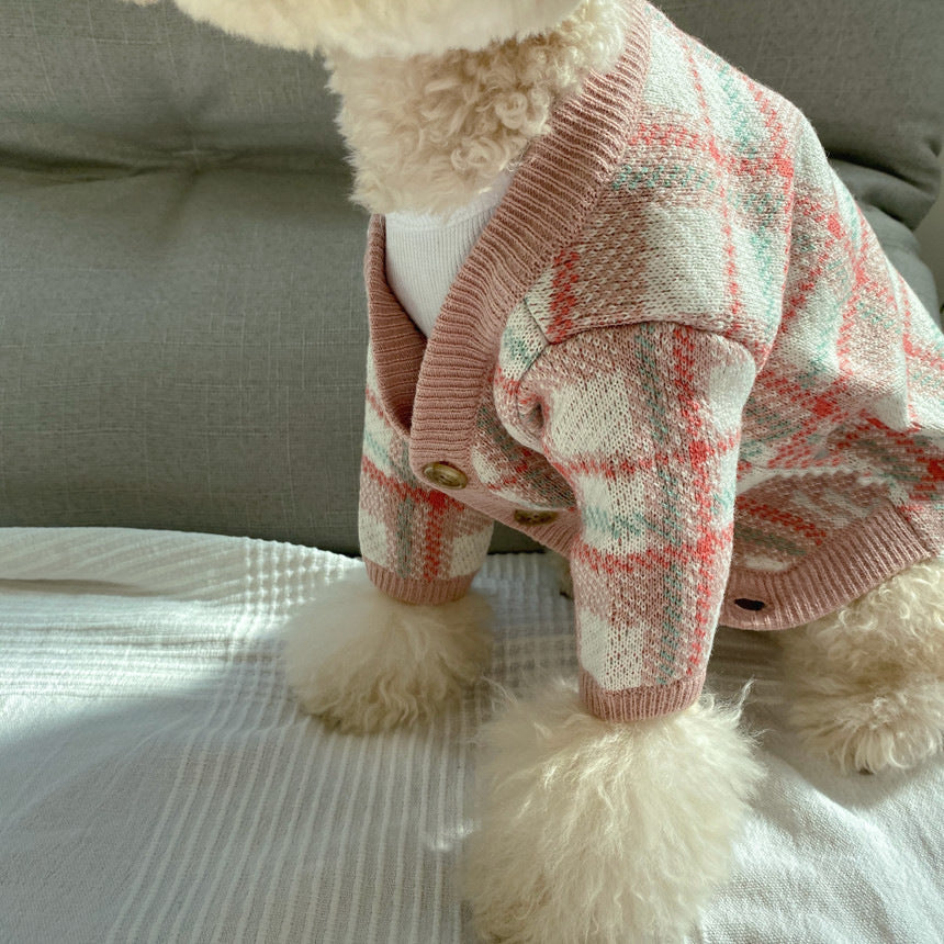 New Korean Gentle Pink Cardigan Winter Warm Small Dog Sweater