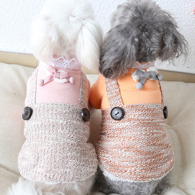 Lace Collar Round Buckle Suspenders Small Dog Clothes