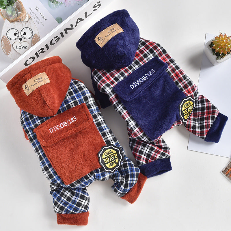 Pet Dog Clothes Plush Pocket Four-Legged Pants Plus Velvet Thick Clothing