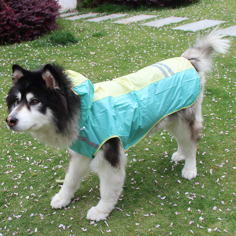 Big Dog Cloak Raincoat With Reflective Strips Husky Pug Pet Raincoat