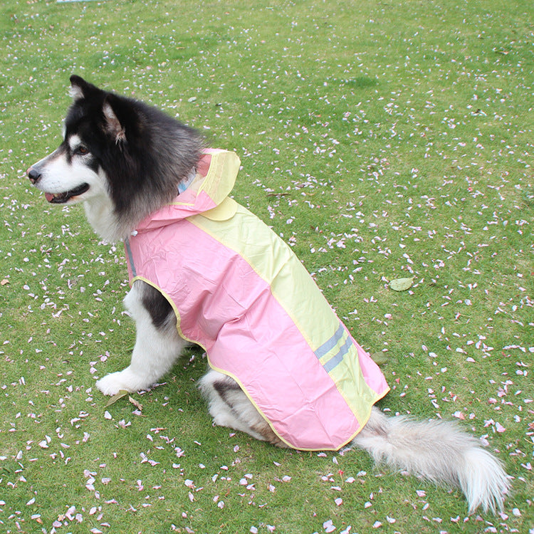 Big Dog Cloak Raincoat With Reflective Strips Husky Pug Pet Raincoat