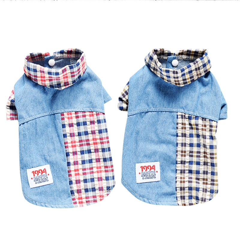 Summer Plaid Stitching Shirt Bichon Poodle Two-Legged Pet Clothes