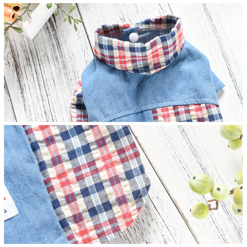 Summer Plaid Stitching Shirt Bichon Poodle Two-Legged Pet Clothes