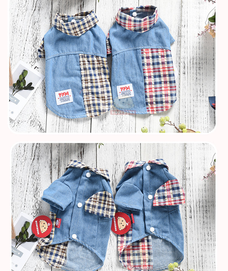 Summer Plaid Stitching Shirt Bichon Poodle Two-Legged Pet Clothes