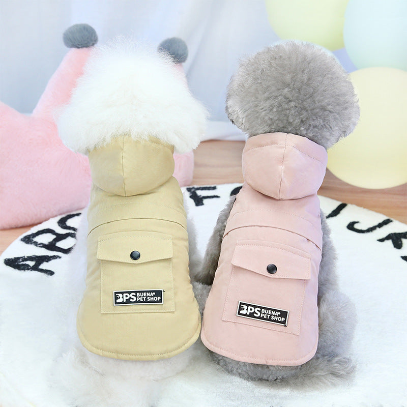 Corgi Bichon Autumn And Winter Plus Velvet Solid Color Sleeveless Hooded Vest