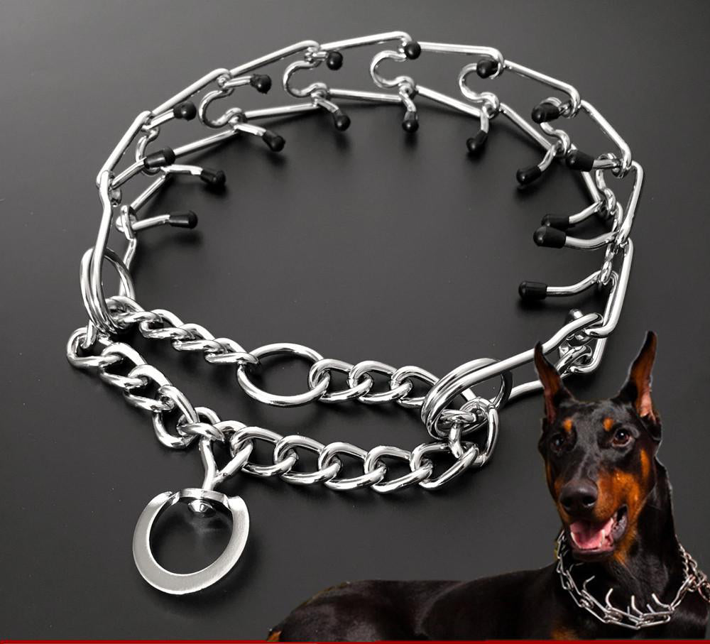 Chrome Plated Pinch Dog Collar Proong Dogs Training Choke Chain Dog Training Necklace Rubber Tips Guardian