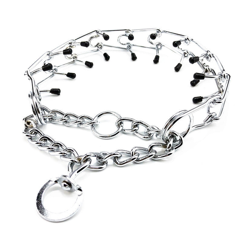 Chrome Plated Pinch Dog Collar Proong Dogs Training Choke Chain Dog Training Necklace Rubber Tips Guardian