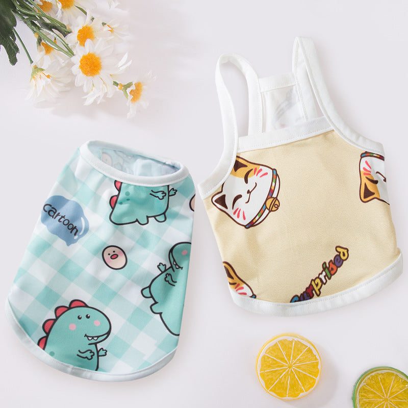 Spring and summer new pet vest full of cute little dinosaur cat clothes little dog puppy cat clothes