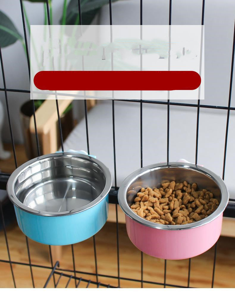Stainless Steel Dog Fixed Cat Bowl Cat Bowl Dog Cage Water Anti-Overturning Dog