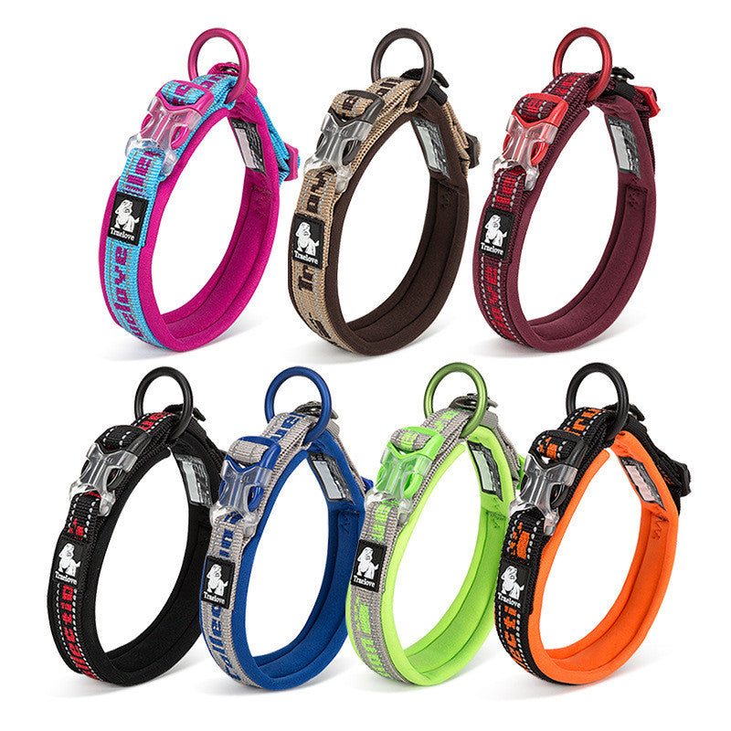 Pet Dog Collar Traction Adjustable Reflective Soft Diving Fabric