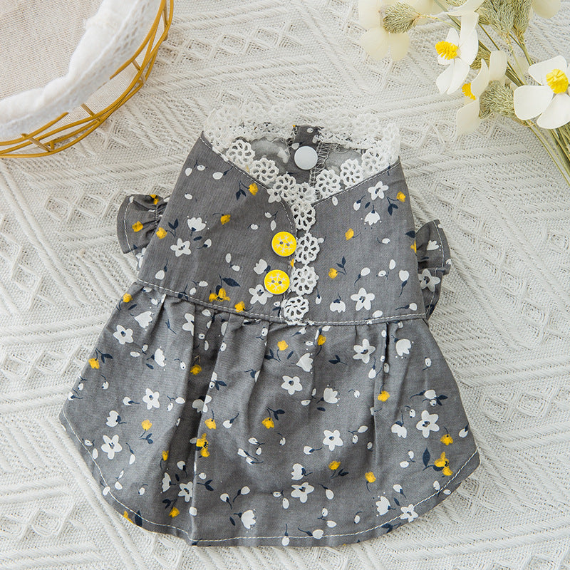 Pet Clothes Small Fresh Floral Puff Sleeve Puppies Cat Pet Skirt