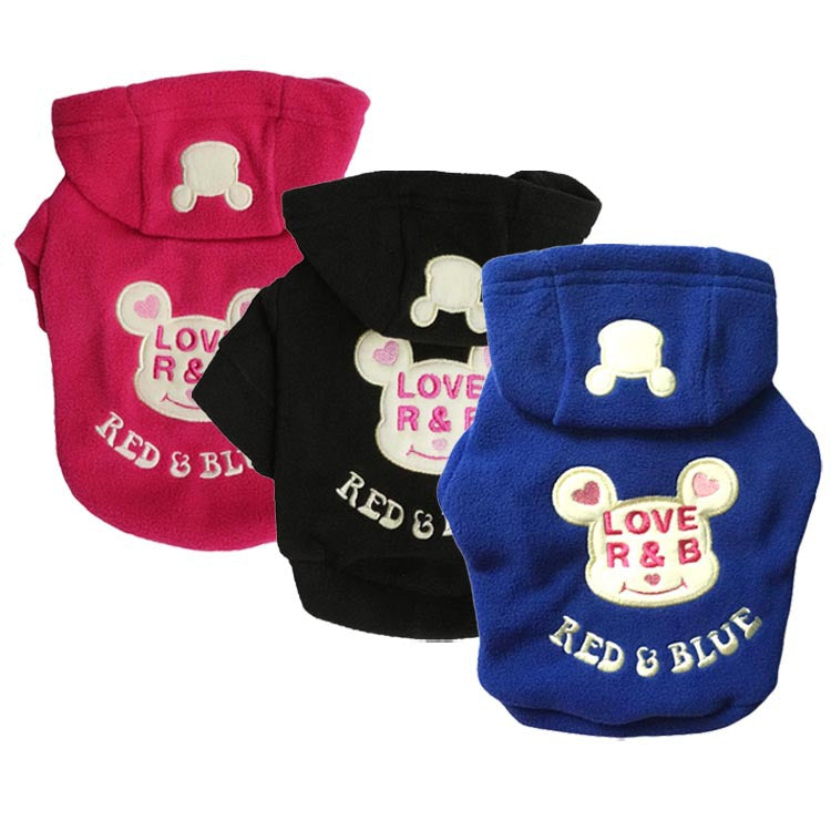 Polar Fleece Cartoon Embroidered Pet Hooded T-Shirt Wholesale