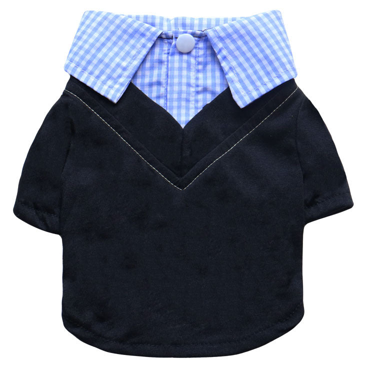 Pet Clothing, Dog Supplies, Small Dog Teddy Printed Plaid Pointed Collar Fake 2-Piece Pet Compassionate Shirt
