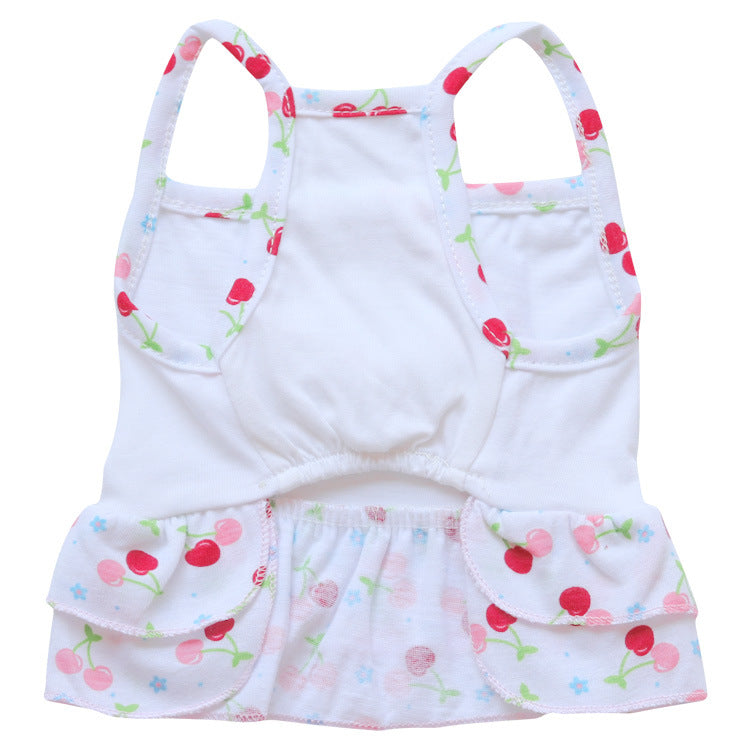 Pet Clothes Dog Clothes Cotton Printed Cherry Blossom Knot Suspender Skirt
