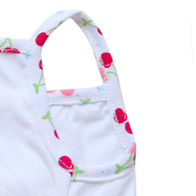 Pet Clothes Dog Clothes Cotton Printed Cherry Blossom Knot Suspender Skirt