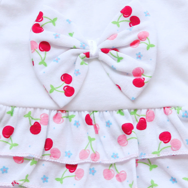 Pet Clothes Dog Clothes Cotton Printed Cherry Blossom Knot Suspender Skirt