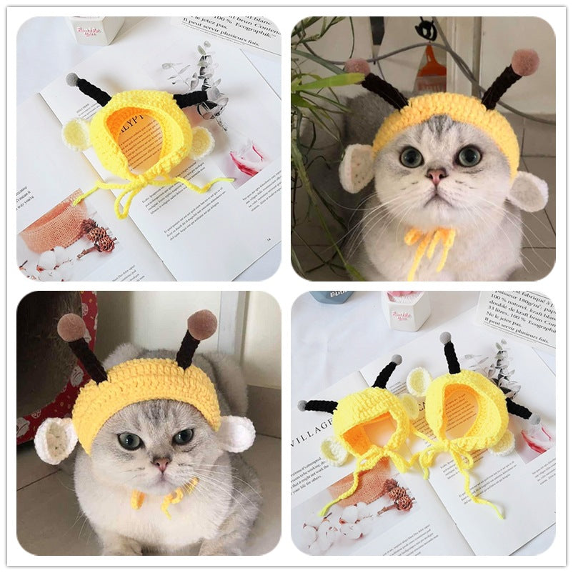 Cute Little Bee Headgear Pet Wool Knitted Hat