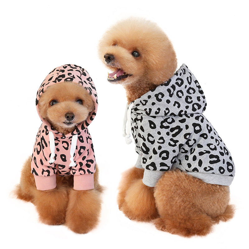 New Pet Sweater Fashion Leopard Dog Clothes Hooded Printing Simple Design Method Fighting Clothes