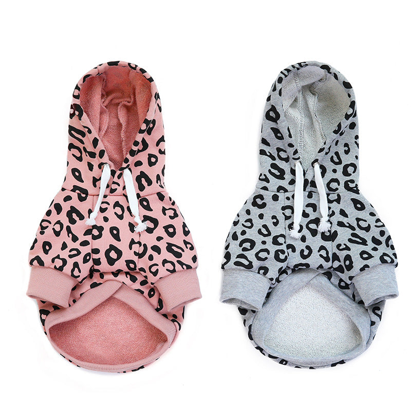 New Pet Sweater Fashion Leopard Dog Clothes Hooded Printing Simple Design Method Fighting Clothes