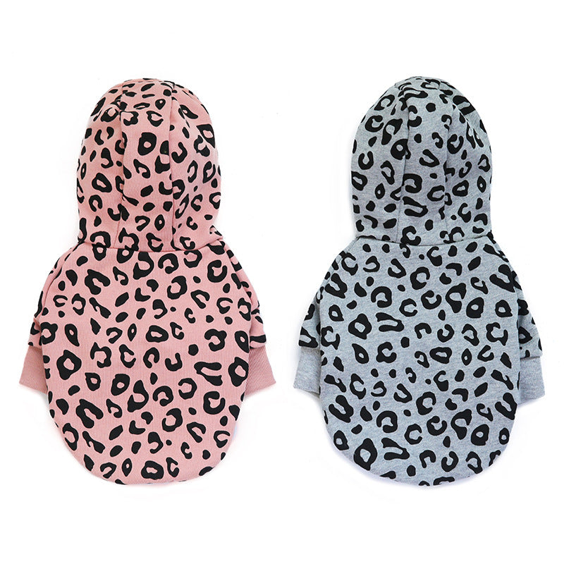 New Pet Sweater Fashion Leopard Dog Clothes Hooded Printing Simple Design Method Fighting Clothes