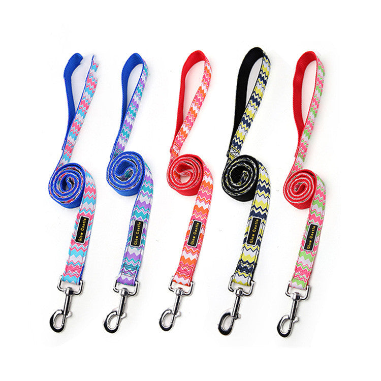 Glow Castle Pet Supplies Wholesale Colorful Wave Pattern Nylon Dog Leash Pet Leash