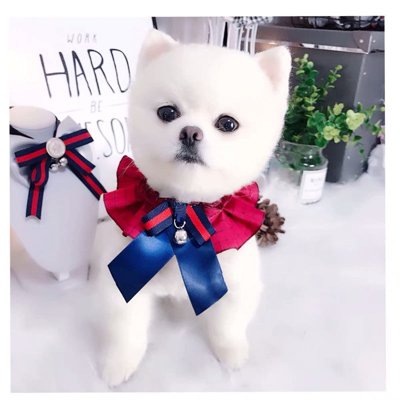 Pet Cat Dog Accessories British Retro Campus Trend Bow Tie Collar Bib Bell Saliva Towel Collar