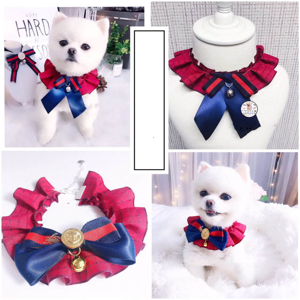 Pet Cat Dog Accessories British Retro Campus Trend Bow Tie Collar Bib Bell Saliva Towel Collar